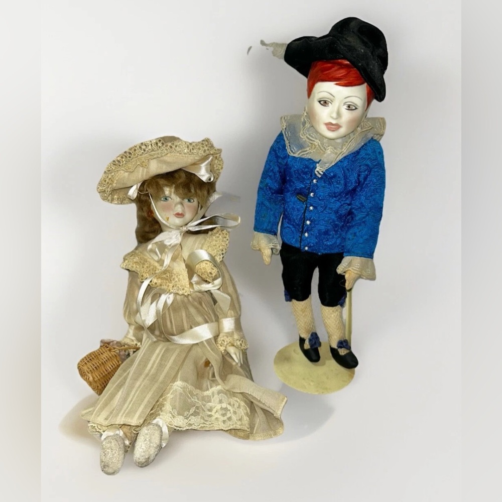 Vintage Porcelain Doll Lot of 2 Royal Doulton Nisbet Dolls Girl Fridays Boy